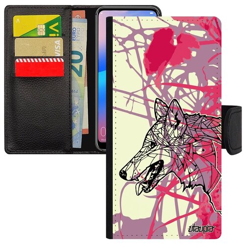фото Красивый чехол-книжка для мобильного // xiaomi redmi 6a // "волк" дизайн wolf, utaupia, розовый