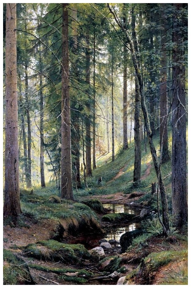 Репродукция на холсте Ручей в лесу (Stream in the Forest) №2 Шишкин Иван 30см. x 46см.