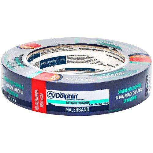 blue dolphin малярная лента blue dolphin masking tape сильная адгезия ровный край 48мм х 50м 01 7 15 st627 Малярная лента ПВХ для деликатных поверхностей 25мм Х 50м BlueDolphin (01-1-01)