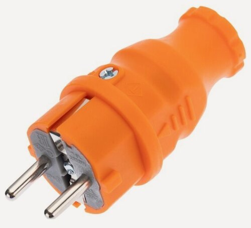 Изображение товара Вилка прямая Rexant влагозащищенная 16А, IP44, c/з, каучук, оранжевая