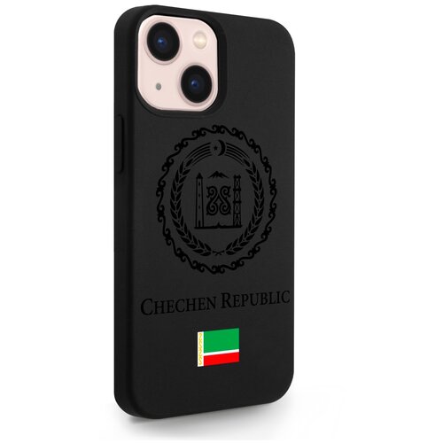 Черный силиконовый чехол SignumCase для iPhone 13 Mini Черный лаковый Герб Чечни для Айфон 13 Мини