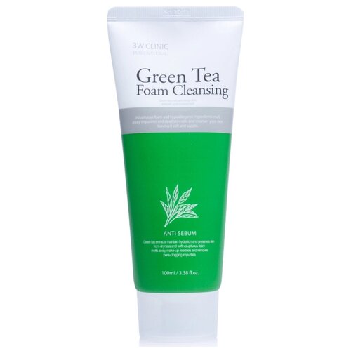 3W Clinic пенка для умывания Green Tea Antisebum, 100 мл пенка 3w clinic premium placenta clear foam cleansing 180 мл