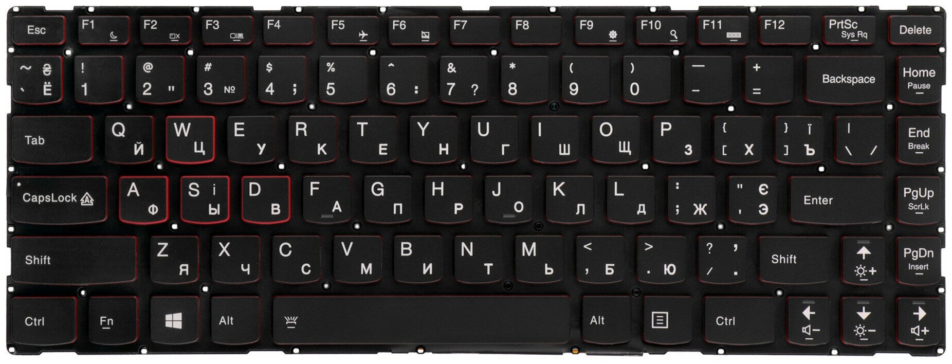 Клавиатура для ноутбука Lenovo Y40-70, Y40-80 Series. Плоский Enter. Черная, без рамки. С подсветкой. PN: V-142920NS1-UR.