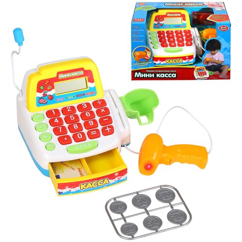 фото Игровой набор детский "касса", касса с игрушечным калькулятором, сканер, на батарейках, свет, звук, для девочек, для детей, развивающая обучающая игрушка, для игры в кассира, для игры в магазин, для игры в продавца, цвет желтый, 28x18x18см play smart