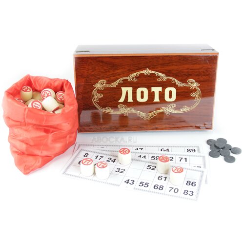 Русское лото - настольная игра. Подарочная деревянная коробка. Классические большие бочонки.