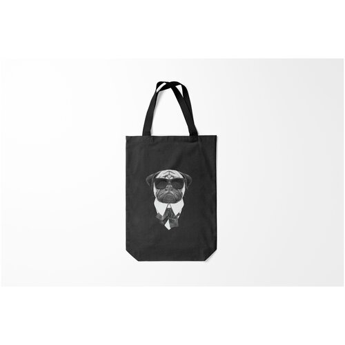 фото Сумка-шоппер / 31х42 см / популярные иллюстрации / голова животного мопс в черном burnettie