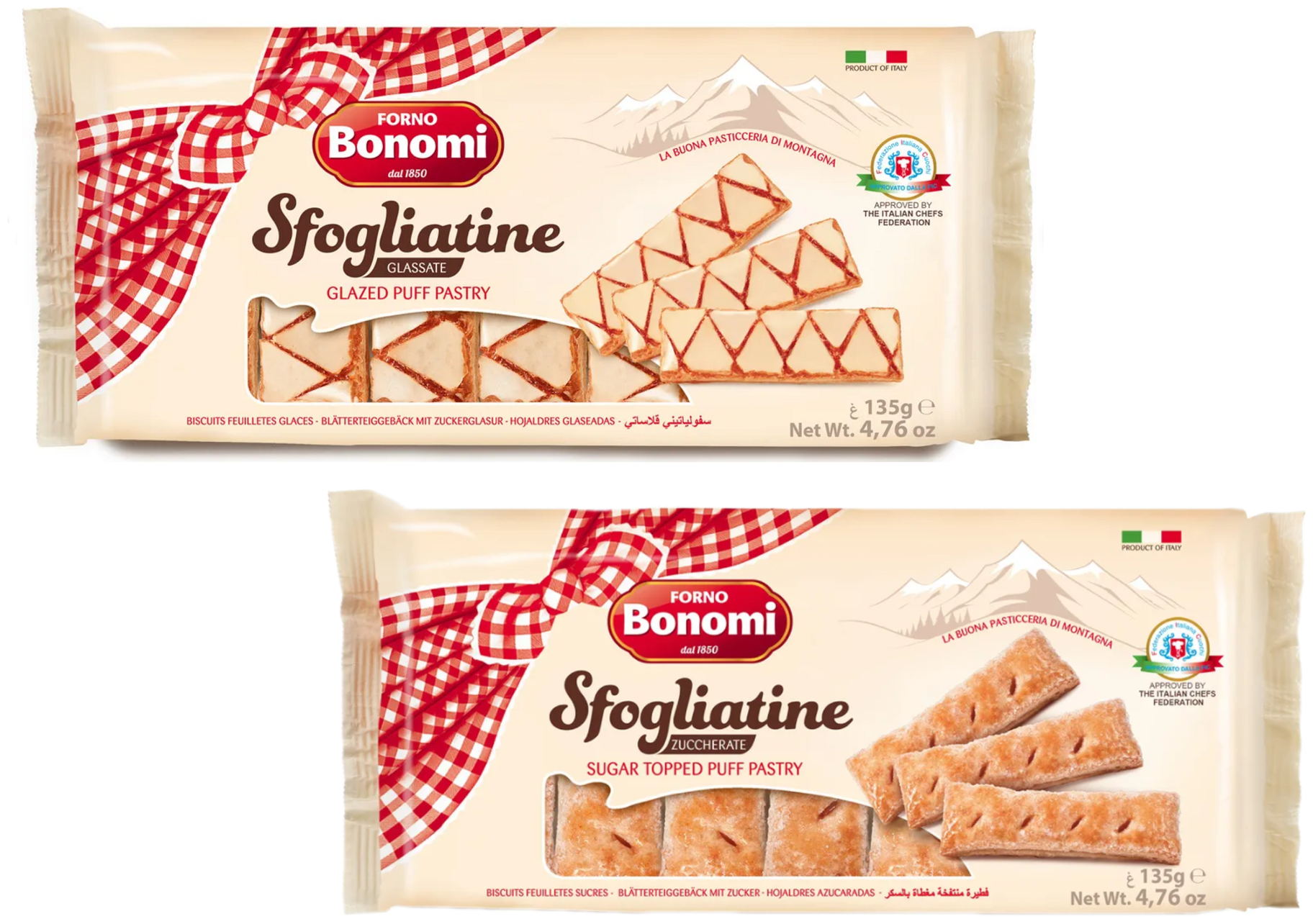 Набор печенья Forno Bonomi (Sfogliatine Zuccherate и Sfogliatine Glassate) - 2 пачки по 135 г