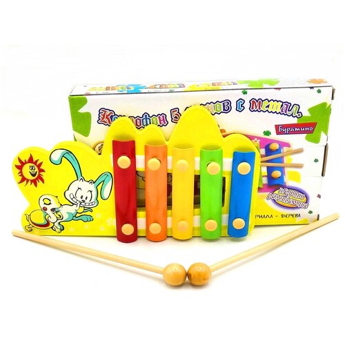 ксилофон паровозик 5 планок Деревянная музыкальная игрушка Ксилофон-Металлофон Заяц 5 цветов (нот)