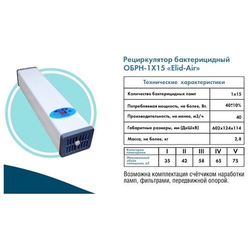 Рециркулятор очиститель воздуха бактерицидный одноламповый Элид 1х15 (Elid-air)