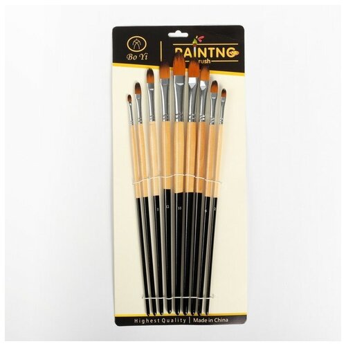 Набор кистей нейлон 9 штук закругленные с длинными ручками 1588₽