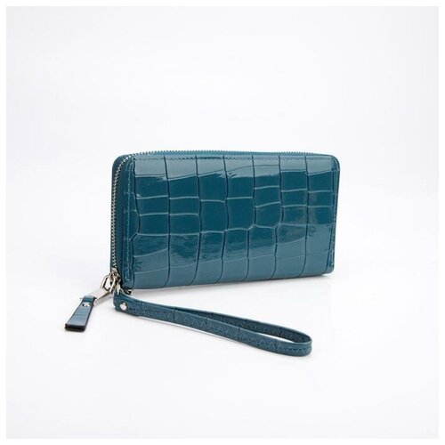 фото Кошелёк на молнии, с ручкой, цвет голубой