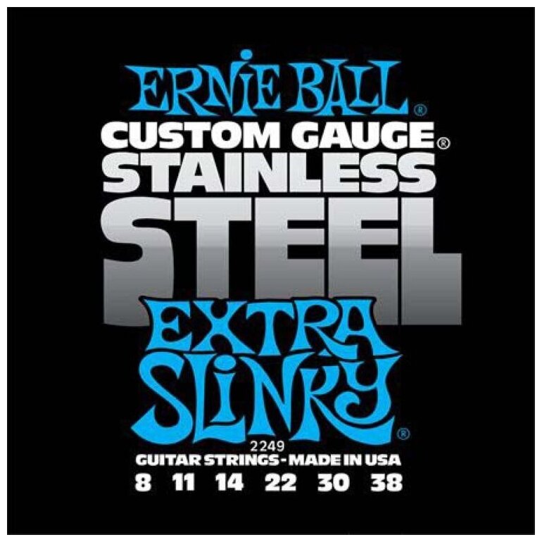 Струны для электрической гитары Ernie Ball Stainless Steel Extra Slinky (8-11-14-22w-30-38) P02249