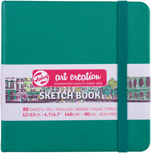 Скетчбук для зарисовок Talens Art Creation 140г/кв. м 12х12см. 80 листов цвета слоновой кости, твердая зеленая обложка