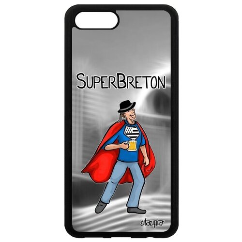 фото Защитный чехол на мобильный // honor v10 / view 10 // "супербретонец" супергерой веселый, utaupia, серый