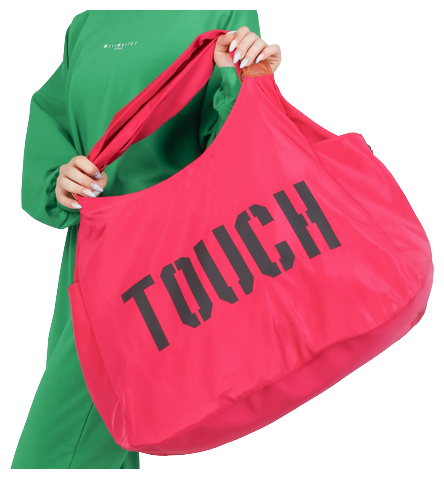 Сумка спортивная шоппер LBOSSITA через плечо с надписью TOUCH с заплатками розовая - фотография № 1