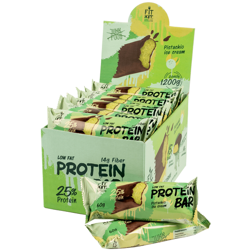 Протеиновый батончик FITKIT Protein Bar, 1200 г, фисташковое мороженое протеиновый батончик fitkit protein bar 1200 г кокосовое суфле