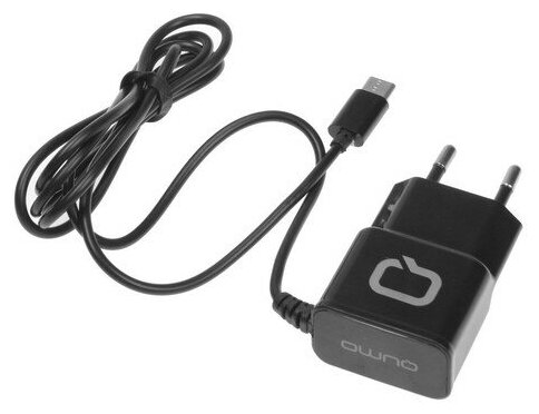 Сетевое зарядное устройство Qumo Energy (Charger 0025) 2.1 A, встроенный кабель USB-C, черный