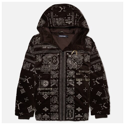 Мужской пуховик Evisu All Over Paisley Print Velvet Hooded Down коричневый, Размер S