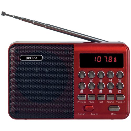Радиоприёмник Perfeo PALM, красный (i90-RED). радиоприемник econ erp 2700ur 3вт mp3 aux micro sd fm 64 108 мгц 220в цвет чёрный