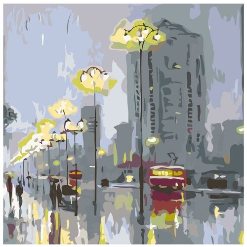 Городской вечер Раскраска картина по номерам на холсте картина по номерам живопись по номерам 80 x 80 ab09 городской пейзаж фонари вечер дождь автобус англия