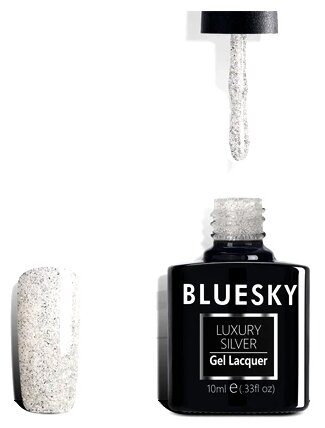 BLUESKY Luxury Silver Гель-лак 10мл LV748 (на прозрачной подложке, с белыми и серебряными микроблестками, полупрозрачный.)