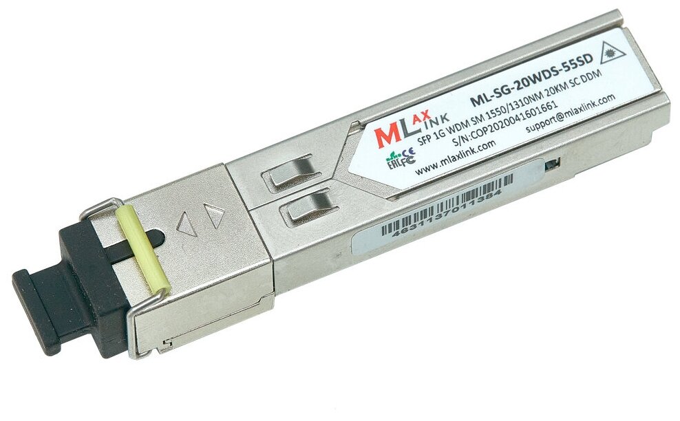 Модуль MlaxLink оптический одноволоконный SFP WDM 1.25Гб/с 20км 1550/1310нм SC DDM