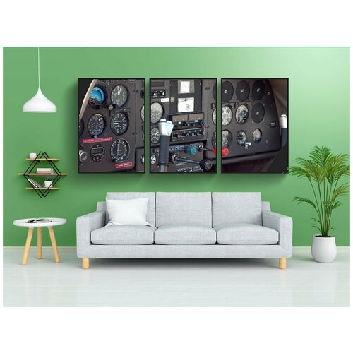 фото Набор модулных постеров для интерьера "кабина самолета, самолет, приборная доска" 60x90 см. в тубусе, без рамки lotsprints