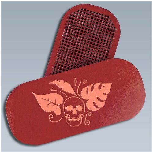 фото Доска с гвоздями садху для йоги / овал / череп листья сердечки - 1682 / красная чакра