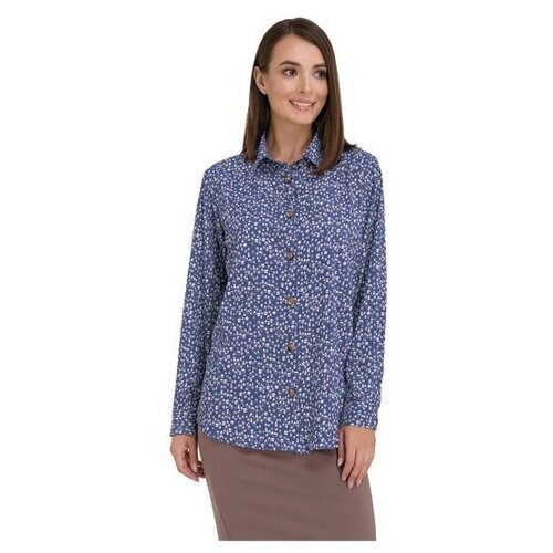Рубашка женская темно-синяя, принт Домики LIOLI размер 48