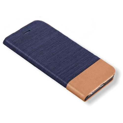 фото Чехол-книжка mypads для xiaomi poco m3 из водоотталкивающей ткани под джинсу с вставкой под кожу синий