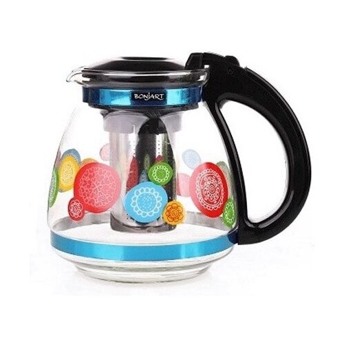 Чайник заварочный 1500 мл (жаропроч.стекло, деколь, метал.фильтр)