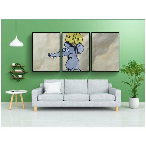 фото Набор модулных постеров для интерьера "мышь, сыр, украденный" 60x90 см. в тубусе, без рамки lotsprints