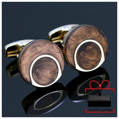 фото Запонки , эпоксидная смола, золотой, коричневый cuff-links