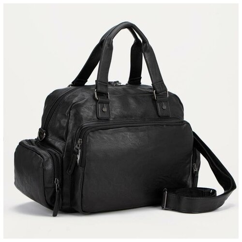 фото Сумка дорожная на молнии, 4 наружных кармана, длинный ремень, цвет чёрный