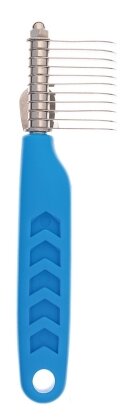 Pet Line DeLIGHT Колтунорез боковой мини 11 лезвий загнут (синяя ручка) - фотография № 4