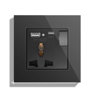 Универсальная настенная розетка с одним переключателем, с USB C и USB A, многофункциональная, подключенная стеклянная панель для более чем 180 стран