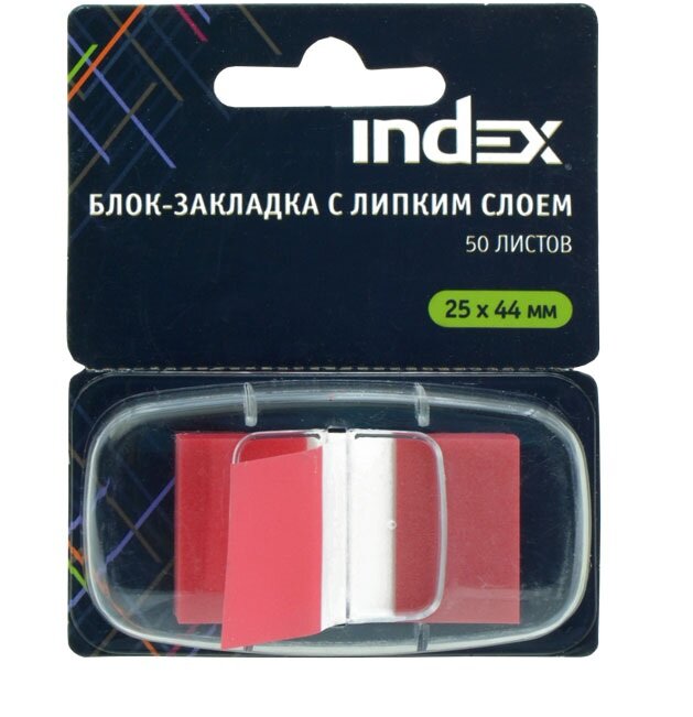 Закладка с липким слоем INDEX 25х45 мм красная 5 штук