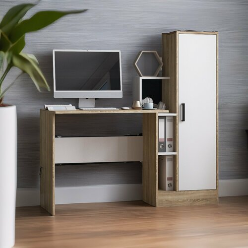 Стол компьютерный с пеналом и полками дуб сонома/белый
