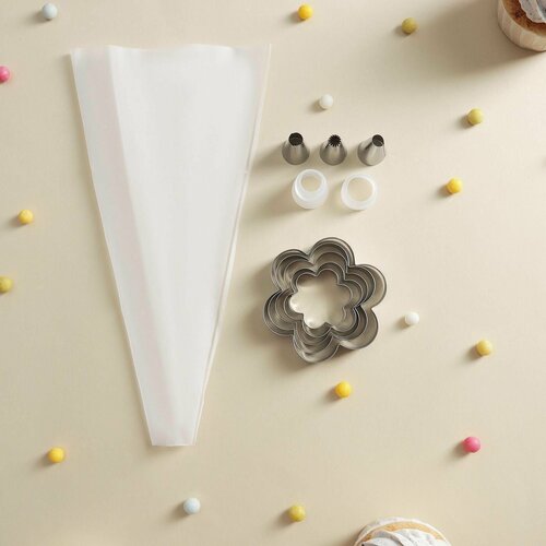 Набор кондитерский 10 предметов форма для выпечки Цветок 5 шт 3 насадки адаптер мешок 324₽