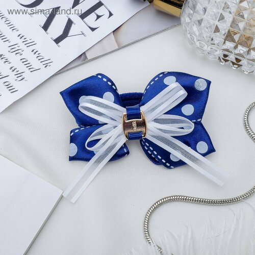 Резинка для волос бант Школьница горох 7 см бело-синий 6шт 461₽