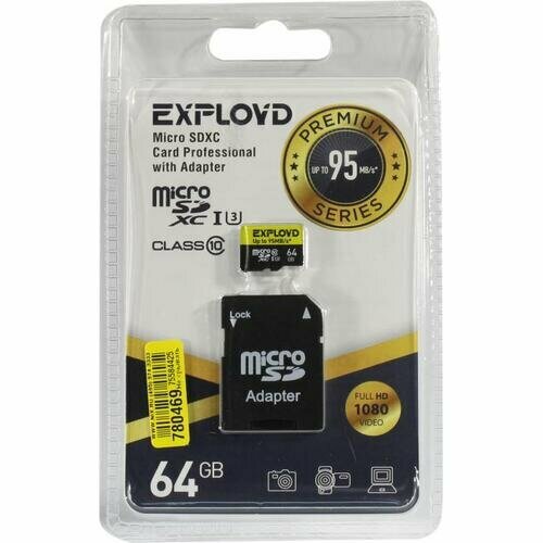 флеш карта microsd 64gb silicon power superior microsdxc class 10 uhs i u3 90 80 mb s sd адаптер SD карта Exployd EX064GCSDXC10UHS-1-ElU3-AD