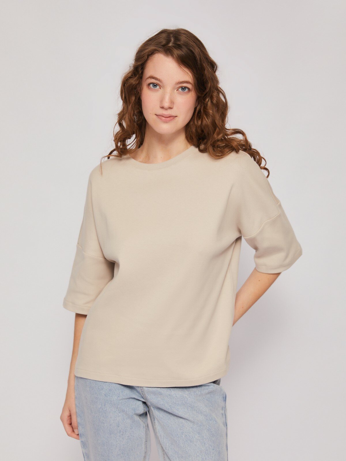 фото Футболка из хлопка с коротким рукавом, цвет Бежевый, размер S 024223292182