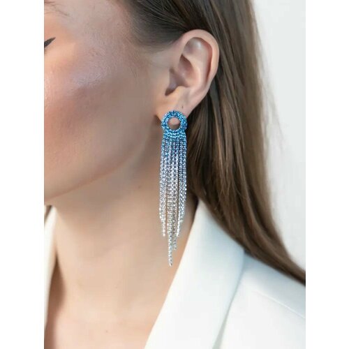 Серьги, стекло, искусственный камень, белый, голубой, синий