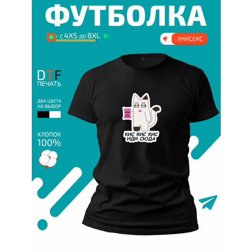 Футболка Прикольный кот кис кис кис иди сюда, размер 5XL, черный