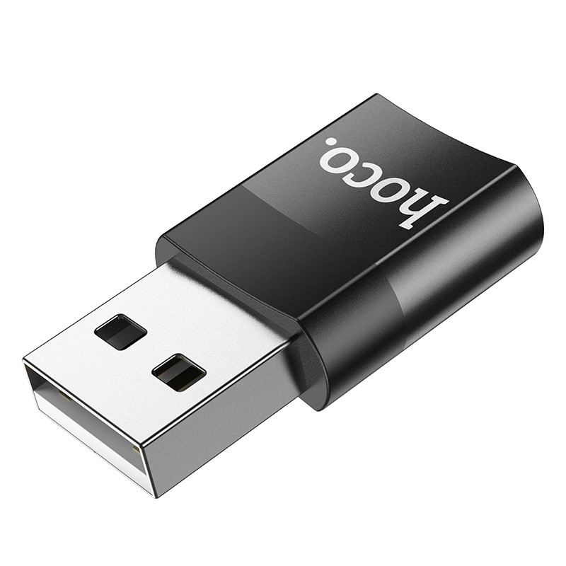 Переходник с USB 2.0 (папа/выход) на Type-C (мама/вход), Адаптер OTG тайп си для мобильных устройств, планшетов, смартфонов и компьютеров. Hoco UA17 Черный — фото 1