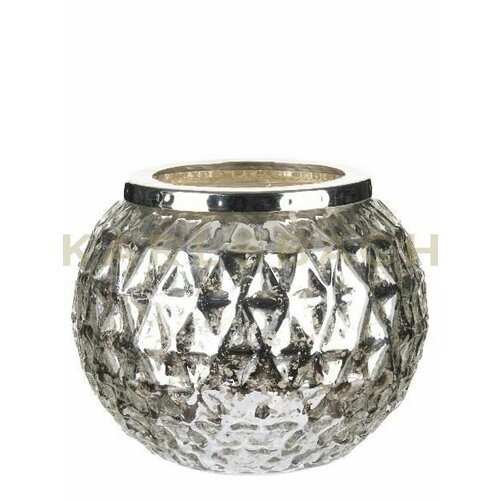 17315 Стеклянный серебристый подсвечник с золотой окантовкой 12,5х10,5 см