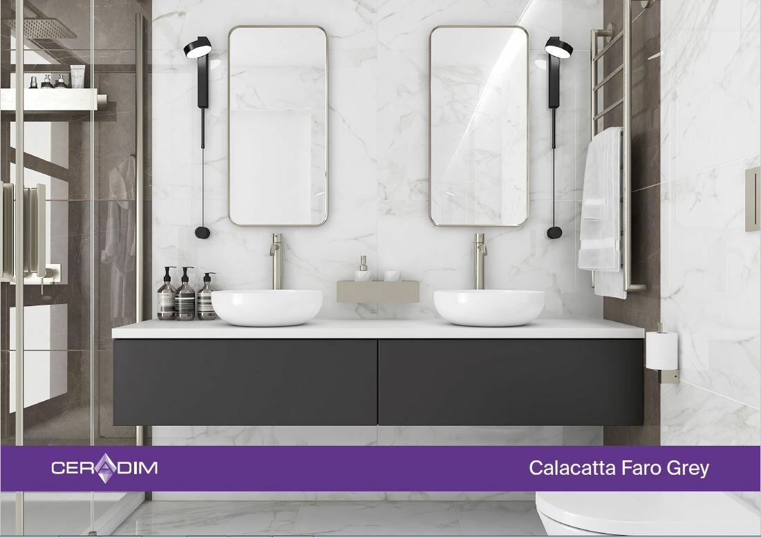 фото Керамогранит Ceradim Calacatta Faro Grey белый 60х120 Полированный, уп. 1.44 м2. (2 плитки)