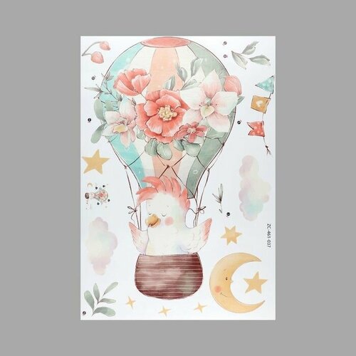 Наклейка пластик интерьерная цветная Какаду на воздушном шаре 40х60 см 686₽