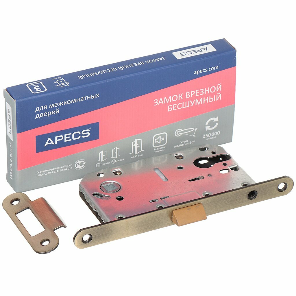 Замок врезной Apecs 5300-P-AB 18126 без ручки цилиндровый бронзовый