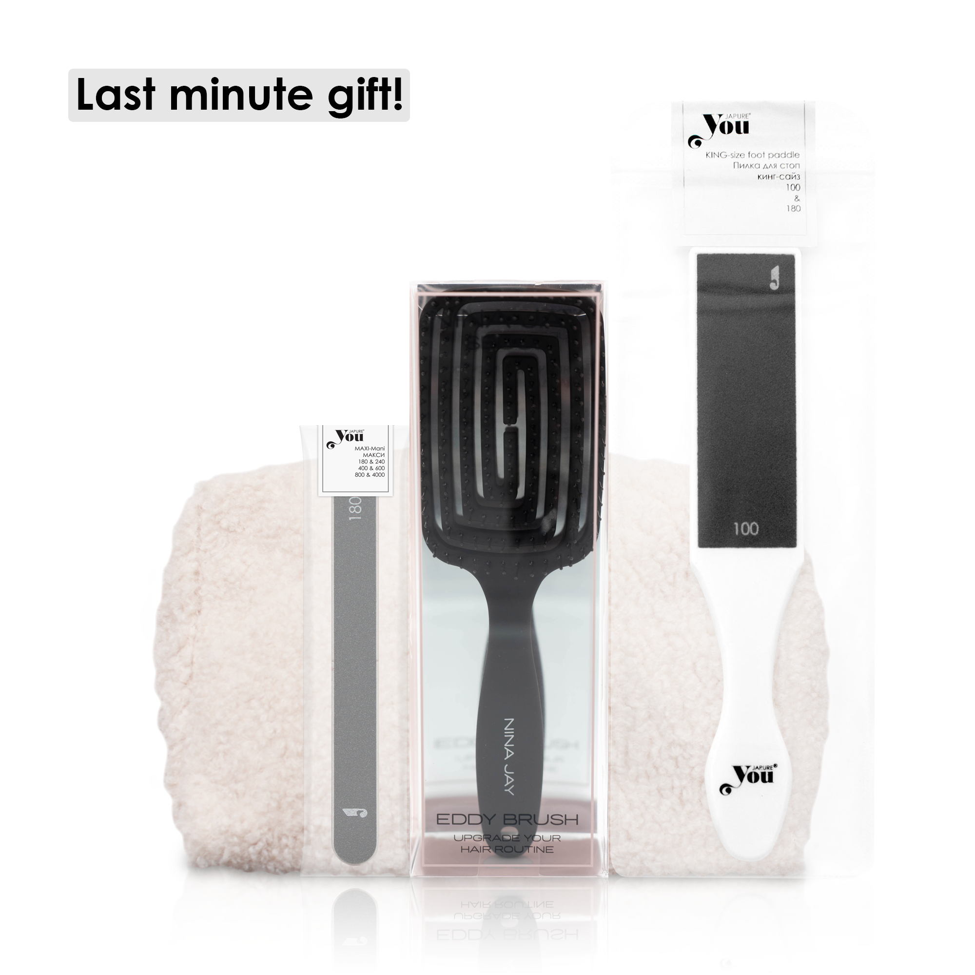 Набор с кинетической расческой для длинных волос и пилками в бежевой косметичке